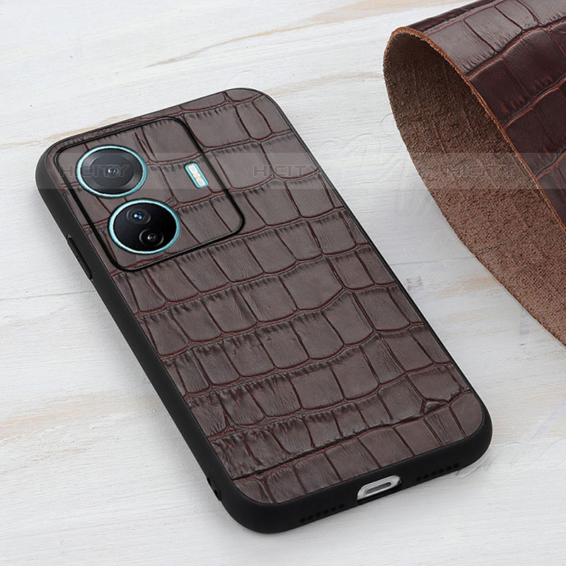 Coque Luxe Cuir Housse Etui B04H pour Vivo T1 Pro 5G Marron Plus