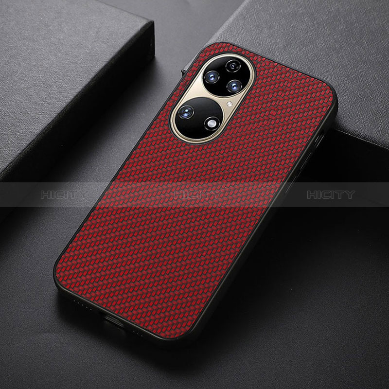 Coque Luxe Cuir Housse Etui B07H pour Huawei P50 Pro Rouge Plus