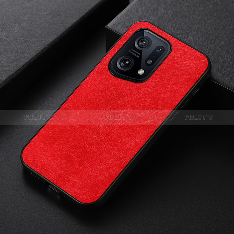 Coque Luxe Cuir Housse Etui B07H pour Oppo Find X5 5G Rouge Plus