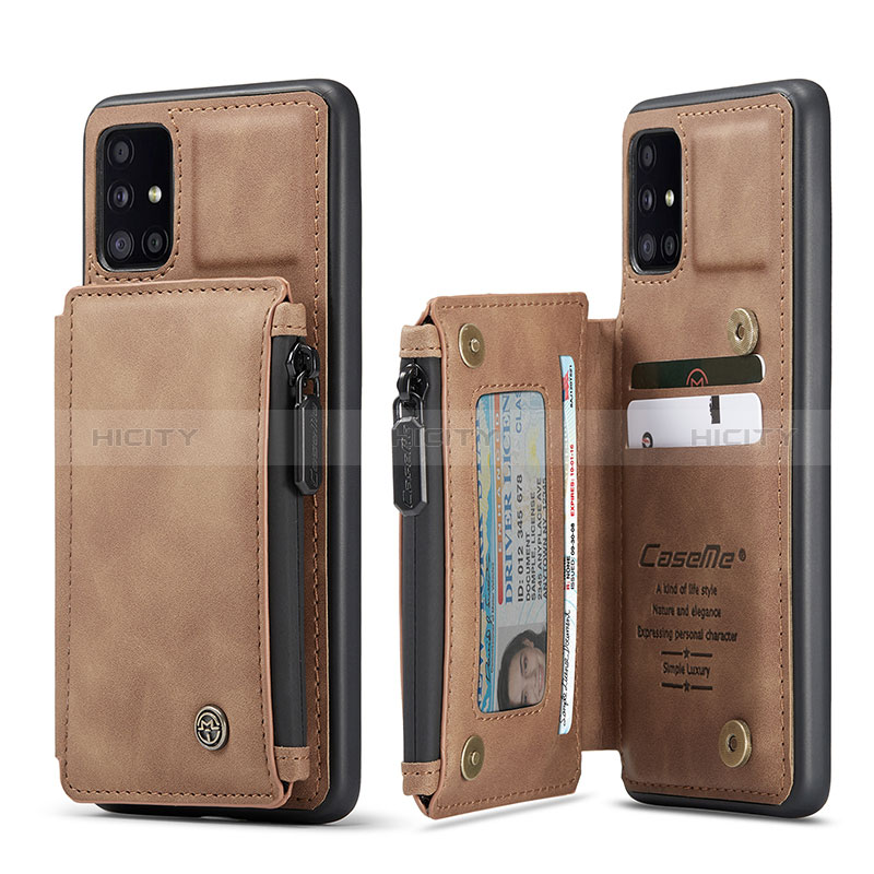 Coque Luxe Cuir Housse Etui C01S pour Samsung Galaxy A51 5G Brun Clair Plus