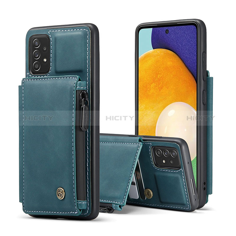 Coque Luxe Cuir Housse Etui C01S pour Samsung Galaxy A52s 5G Bleu Plus