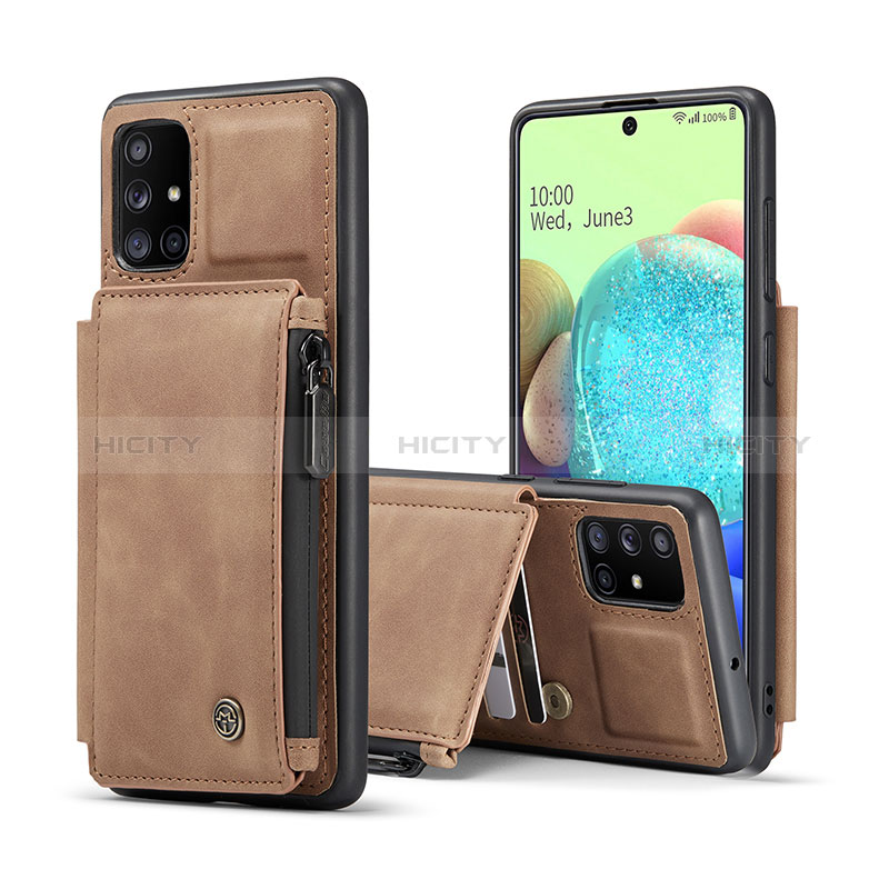 Coque Luxe Cuir Housse Etui C01S pour Samsung Galaxy A71 5G Brun Clair Plus