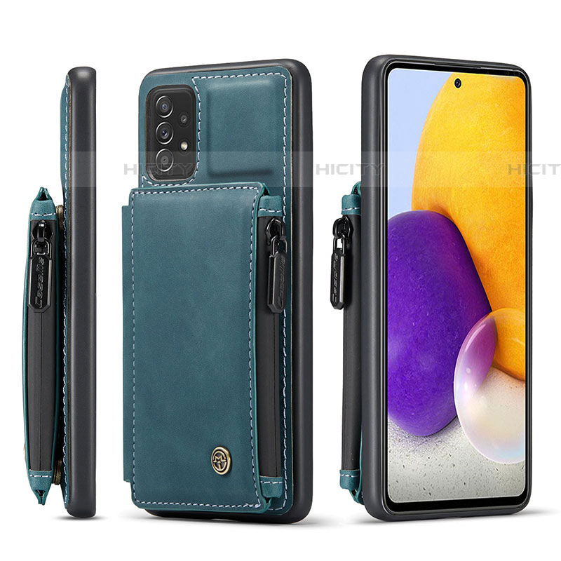 Coque Luxe Cuir Housse Etui C01S pour Samsung Galaxy A72 4G Bleu Plus