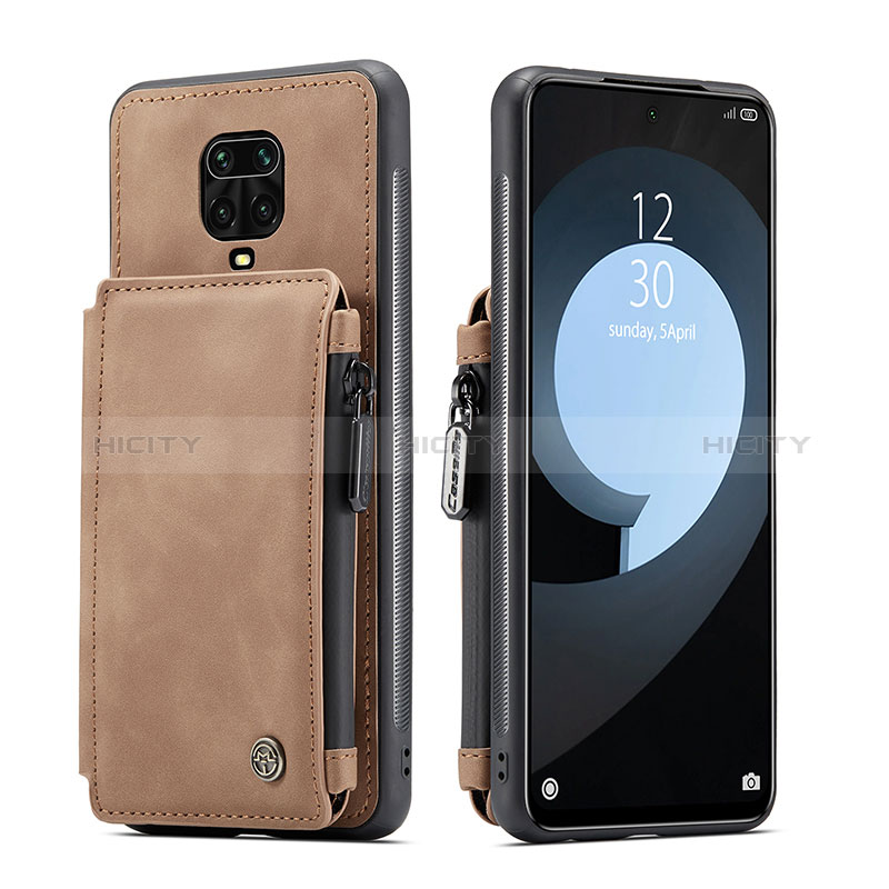 Coque Luxe Cuir Housse Etui C01S pour Xiaomi Redmi Note 9S Brun Clair Plus