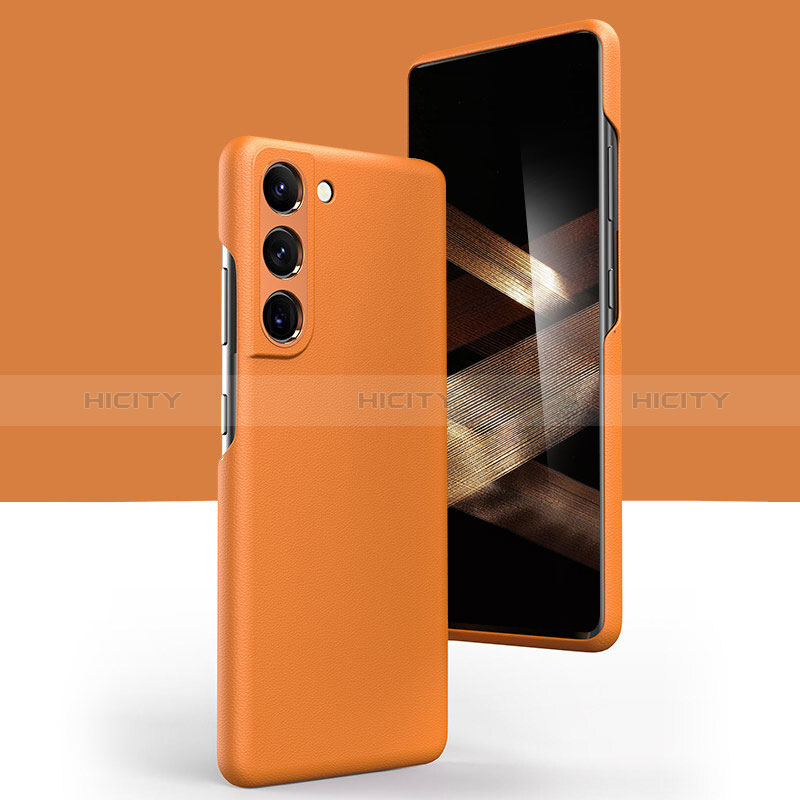 Coque Luxe Cuir Housse Etui C04 pour Samsung Galaxy S25 Plus 5G Orange Plus