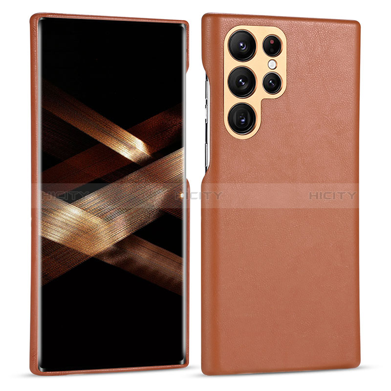 Coque Luxe Cuir Housse Etui C05 pour Samsung Galaxy S24 Ultra 5G Marron Plus