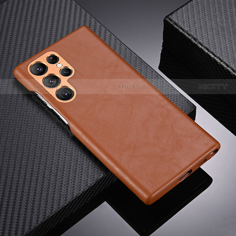 Coque Luxe Cuir Housse Etui C06 pour Samsung Galaxy S21 Ultra 5G Marron Plus