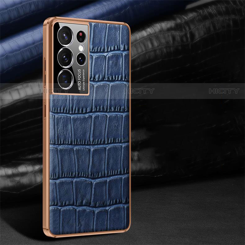 Coque Luxe Cuir Housse Etui C09 pour Samsung Galaxy S21 Ultra 5G Bleu Plus