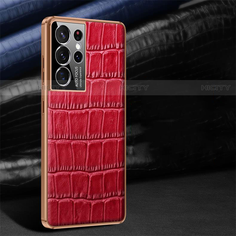 Coque Luxe Cuir Housse Etui C09 pour Samsung Galaxy S21 Ultra 5G Rouge Plus