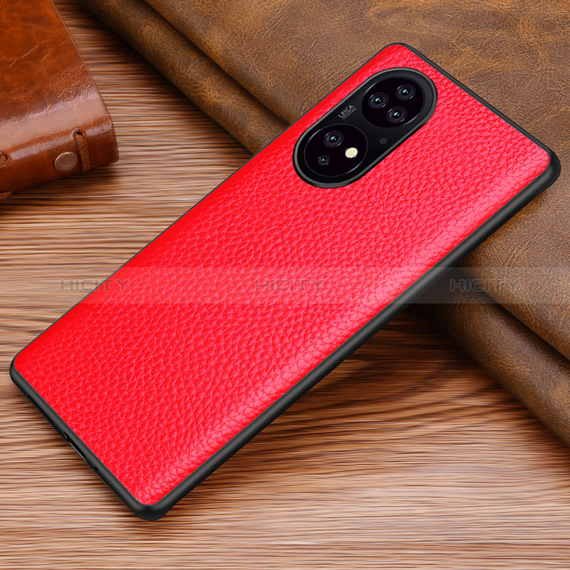 Coque Luxe Cuir Housse Etui DL1 pour Huawei P50 Rouge Plus