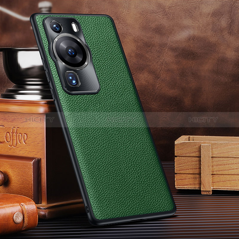 Coque Luxe Cuir Housse Etui DL1 pour Huawei P60 Vert Plus