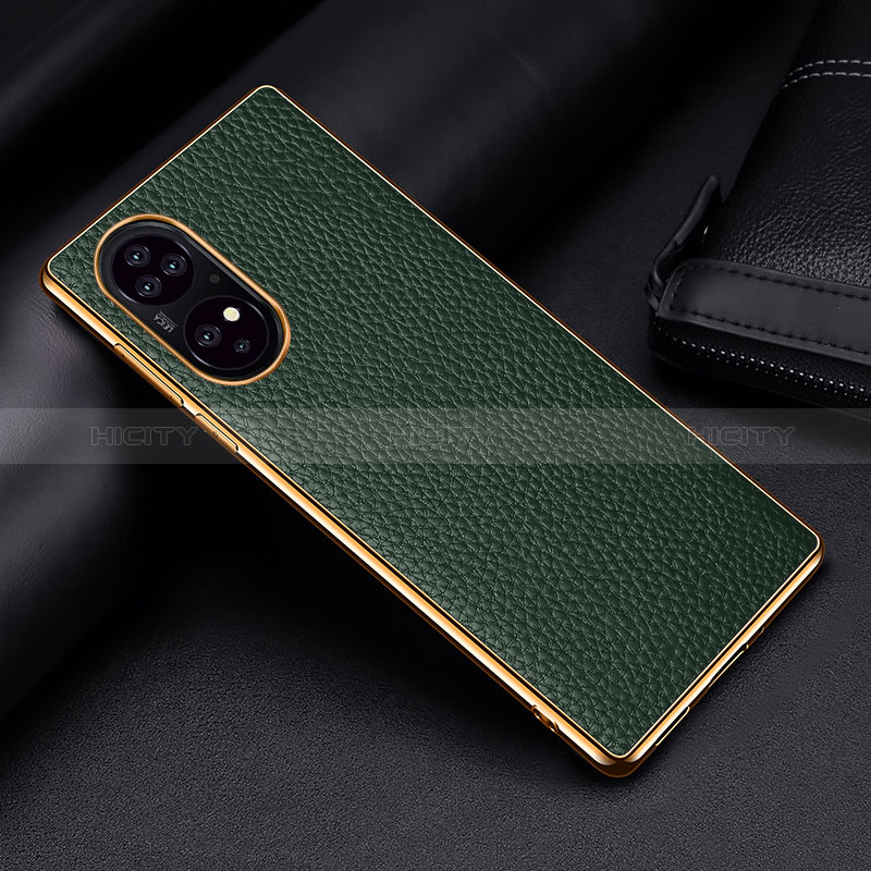 Coque Luxe Cuir Housse Etui DL2 pour Huawei P50 Pro Vert Plus