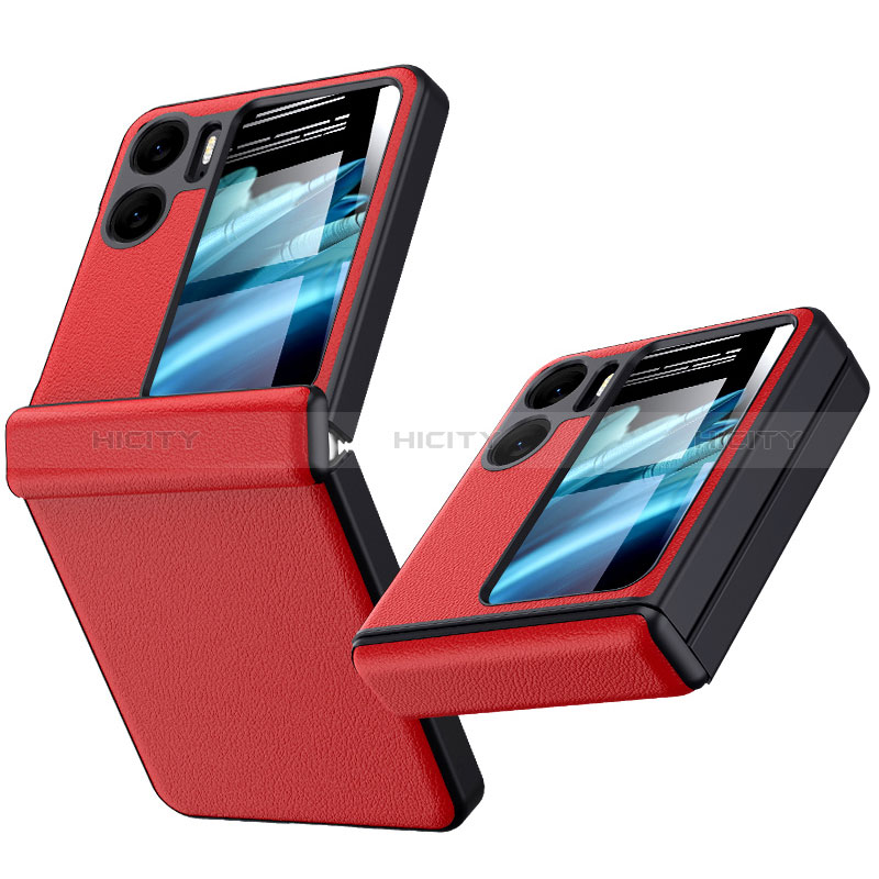 Coque Luxe Cuir Housse Etui DL3 pour Oppo Find N2 Flip 5G Rouge Plus