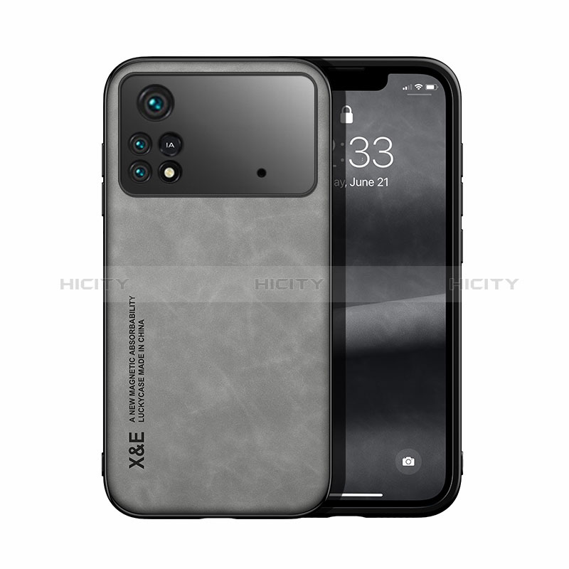 Coque Luxe Cuir Housse Etui DY1 pour Xiaomi Poco M4 Pro 4G Gris Plus