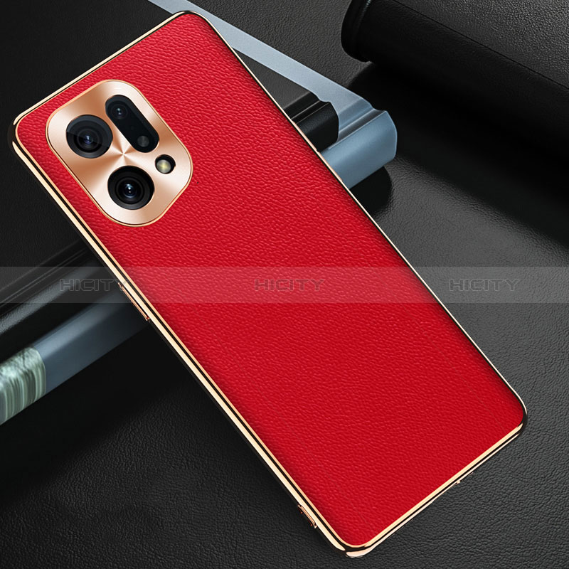 Coque Luxe Cuir Housse Etui GS1 pour Oppo Find X5 5G Rouge Plus