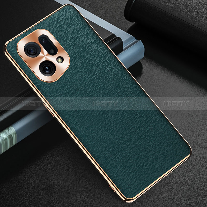 Coque Luxe Cuir Housse Etui GS1 pour Oppo Find X5 5G Vert Plus