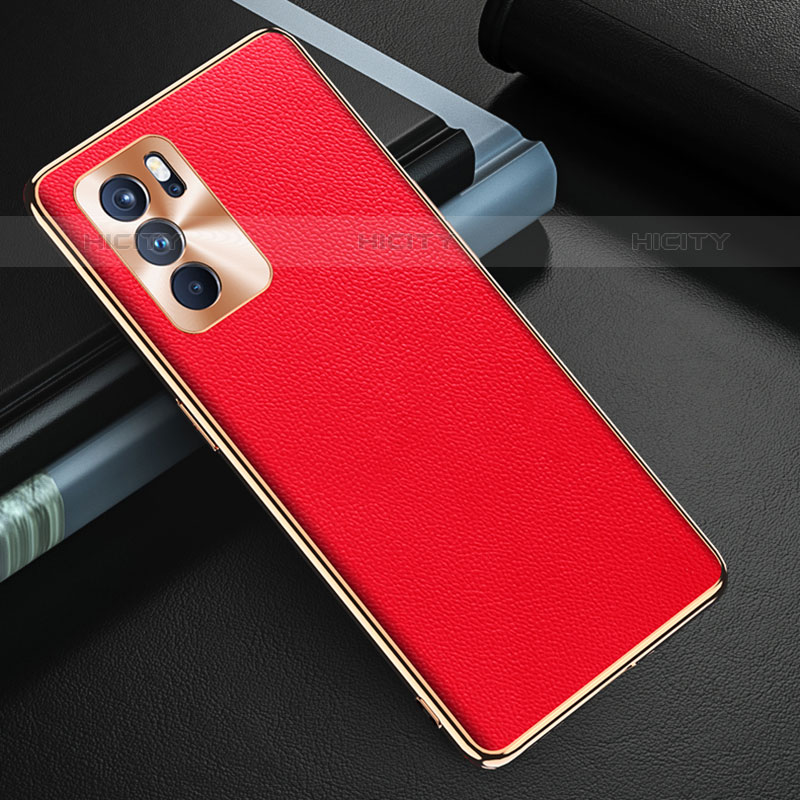 Coque Luxe Cuir Housse Etui GS1 pour Oppo Reno6 Pro 5G India Rouge Plus