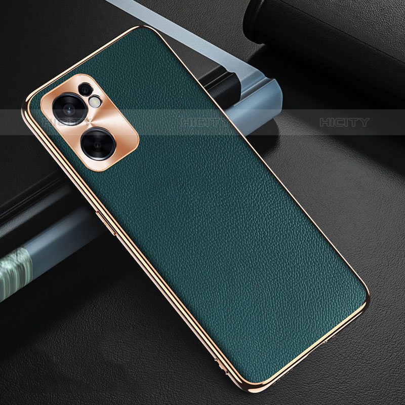 Coque Luxe Cuir Housse Etui GS1 pour Oppo Reno7 SE 5G Vert Plus