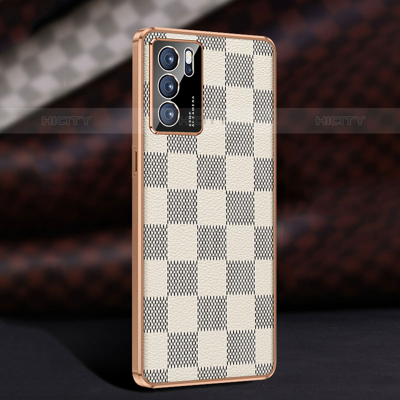 Coque Luxe Cuir Housse Etui JB1 pour Oppo Reno6 Pro 5G India Blanc Plus