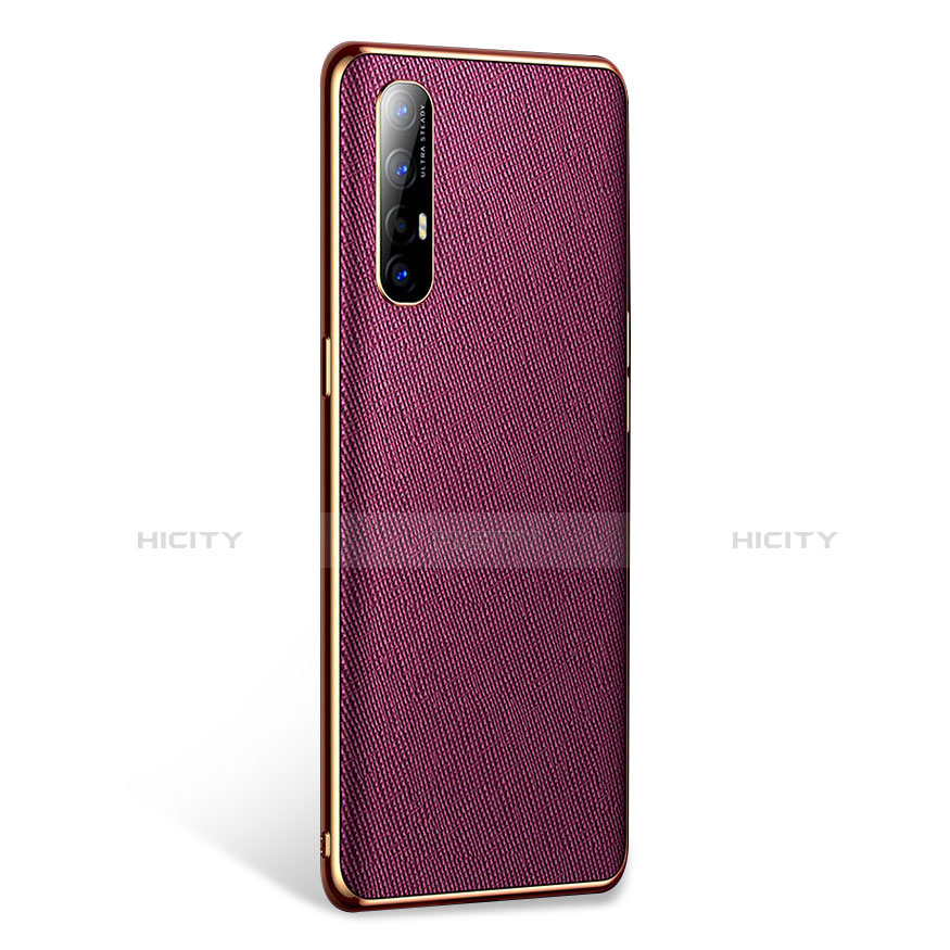 Coque Luxe Cuir Housse Etui L02 pour Oppo Reno3 Pro Violet Plus