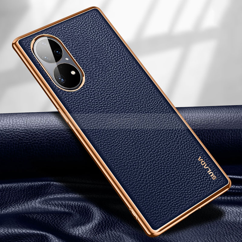 Coque Luxe Cuir Housse Etui LD1 pour Huawei P50e Bleu Plus