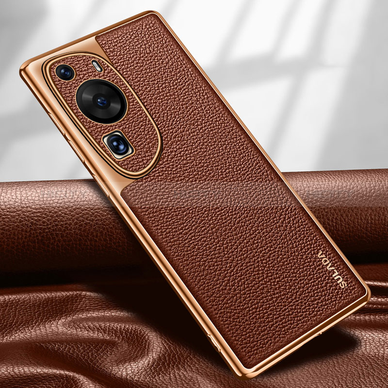 Coque Luxe Cuir Housse Etui LD1 pour Huawei P60 Art Marron Plus