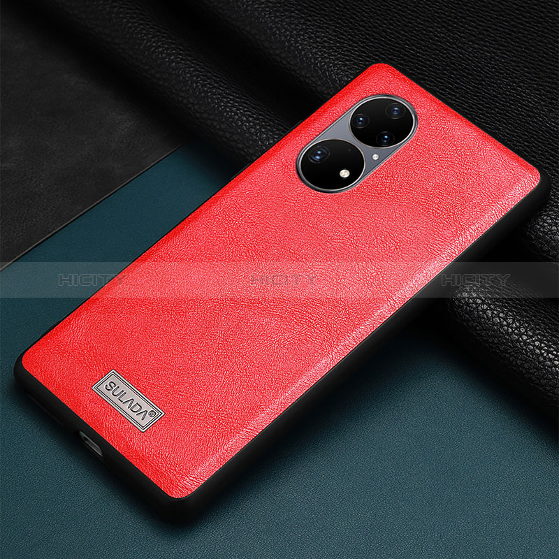 Coque Luxe Cuir Housse Etui LD2 pour Huawei P50 Rouge Plus