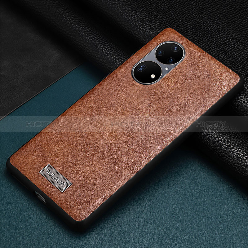 Coque Luxe Cuir Housse Etui LD2 pour Huawei P50e Marron Plus