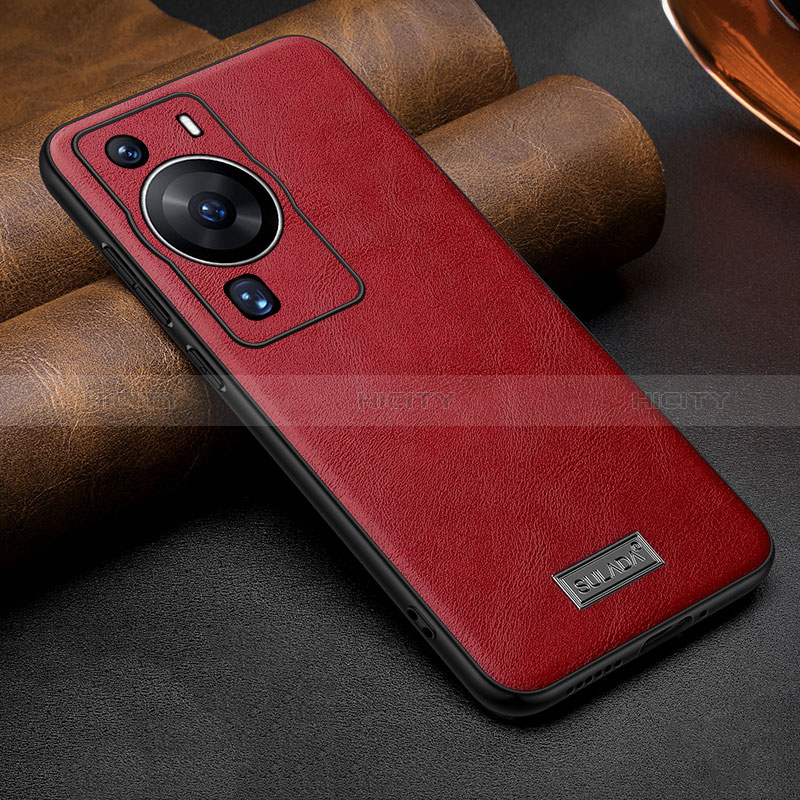 Coque Luxe Cuir Housse Etui LD2 pour Huawei P60 Rouge Plus