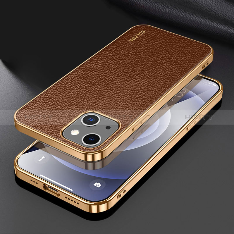 Coque Luxe Cuir Housse Etui LD3 pour Apple iPhone 14 Marron Plus