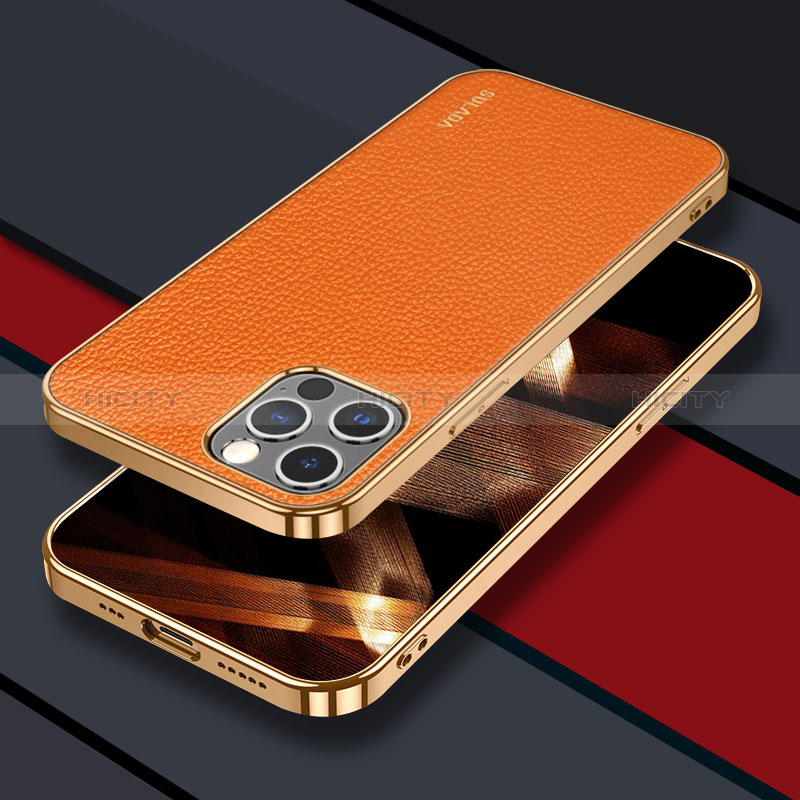 Coque Luxe Cuir Housse Etui LD3 pour Apple iPhone 14 Pro Max Orange Plus