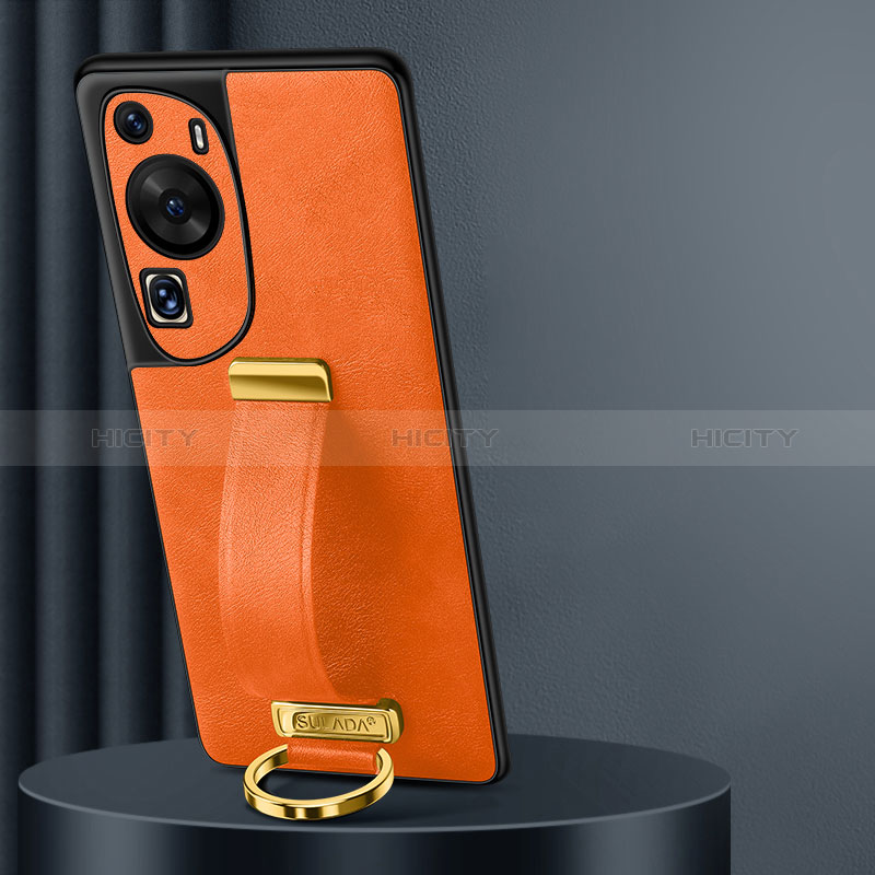 Coque Luxe Cuir Housse Etui LD3 pour Huawei P60 Art Orange Plus