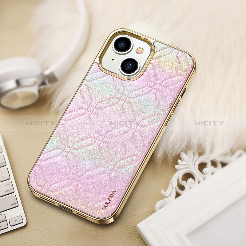 Coque Luxe Cuir Housse Etui LD4 pour Apple iPhone 13 Rose Plus