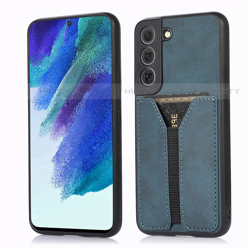 Coque Luxe Cuir Housse Etui M02T pour Samsung Galaxy S21 Plus 5G Bleu Plus