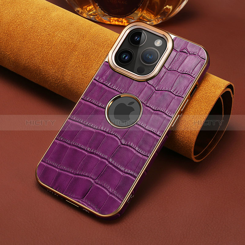 Coque Luxe Cuir Housse Etui MT3 pour Apple iPhone 15 Pro Max Violet Plus