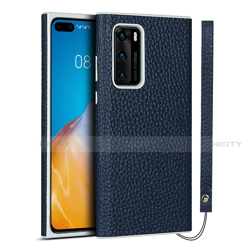 Coque Luxe Cuir Housse Etui N01 pour Huawei P40 Bleu Plus