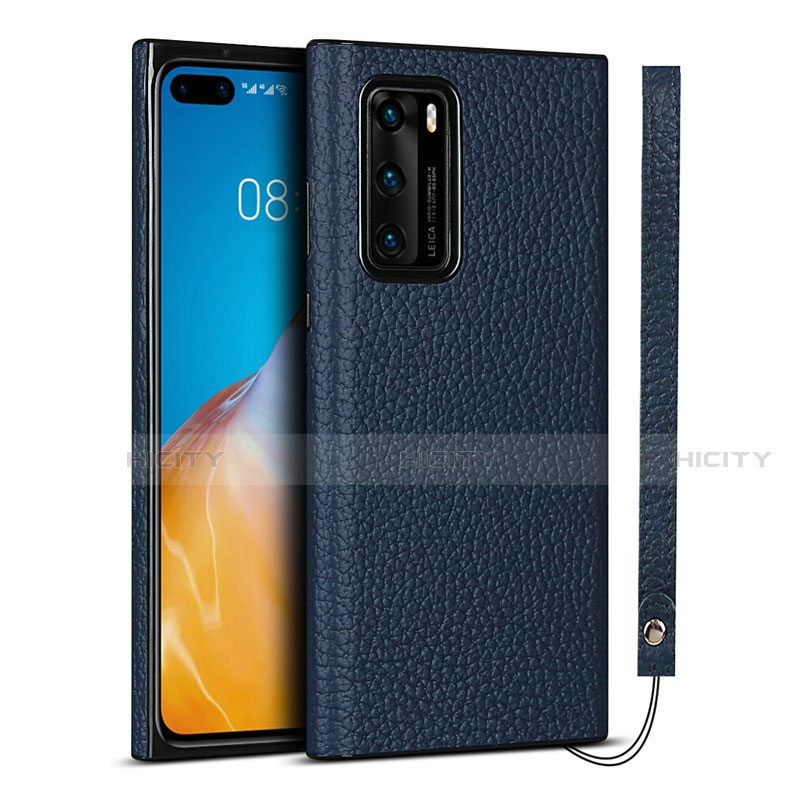 Coque Luxe Cuir Housse Etui N02 pour Huawei P40 Bleu Plus