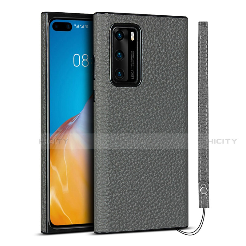 Coque Luxe Cuir Housse Etui N02 pour Huawei P40 Gris Plus