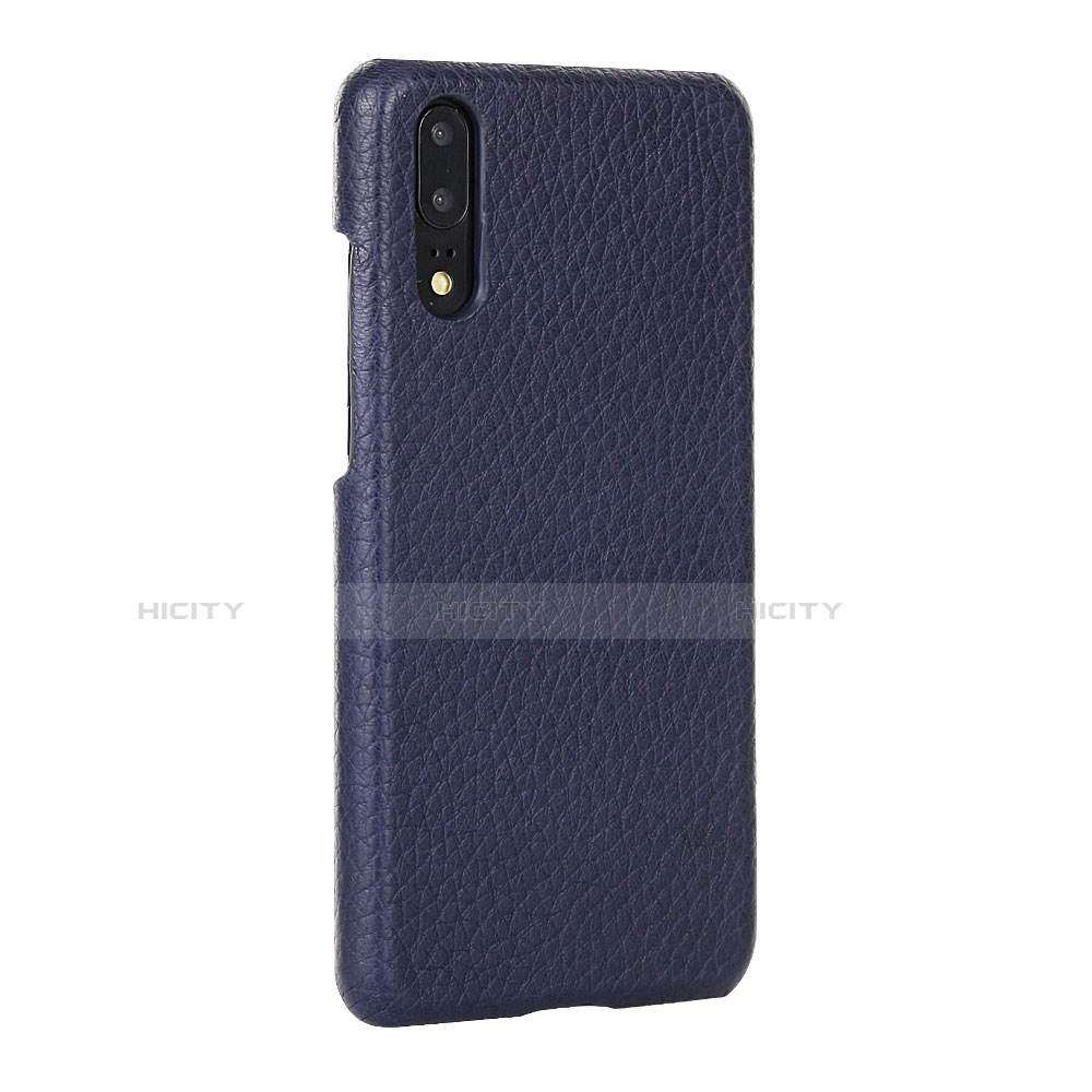 Coque Luxe Cuir Housse Etui P01 pour Huawei P20 Bleu Plus