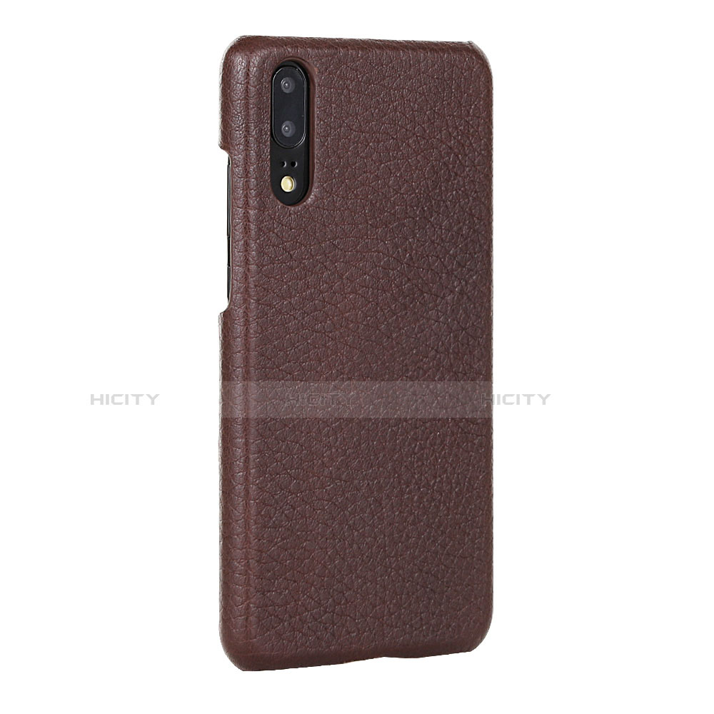 Coque Luxe Cuir Housse Etui P01 pour Huawei P20 Marron Plus