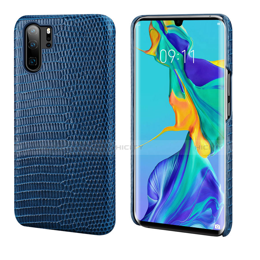 Coque Luxe Cuir Housse Etui P02 pour Huawei P30 Pro Bleu Plus