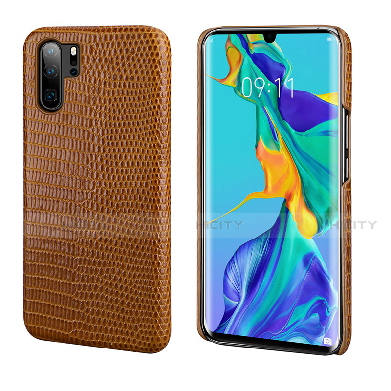 Coque Luxe Cuir Housse Etui P02 pour Huawei P30 Pro Marron Plus