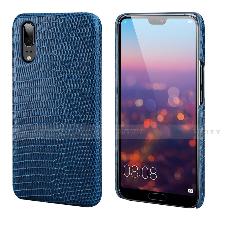 Coque Luxe Cuir Housse Etui P03 pour Huawei P20 Bleu Plus