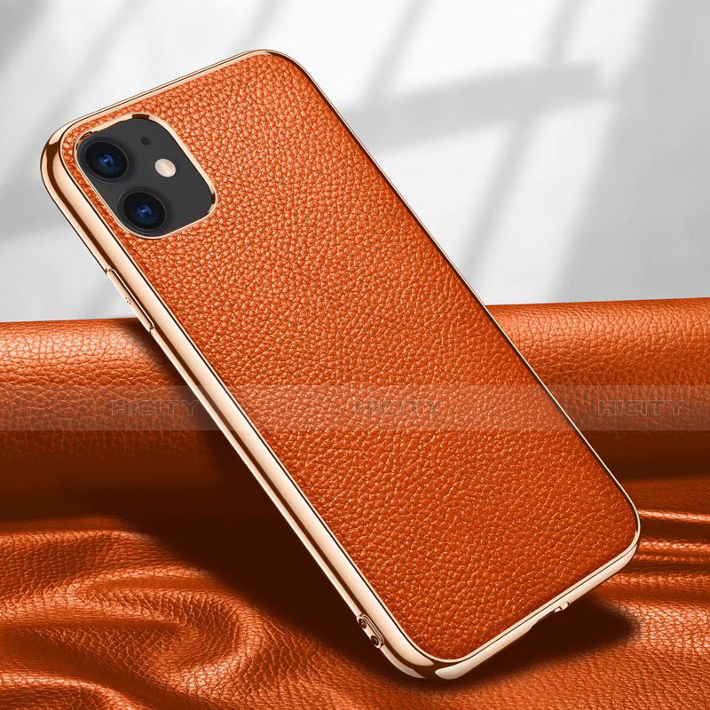 Coque Luxe Cuir Housse Etui pour Apple iPhone 12 Orange Plus