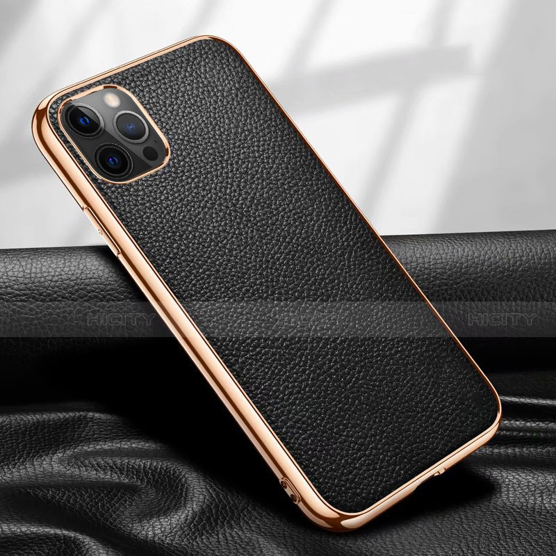 Coque Luxe Cuir Housse Etui pour Apple iPhone 12 Pro Noir Plus