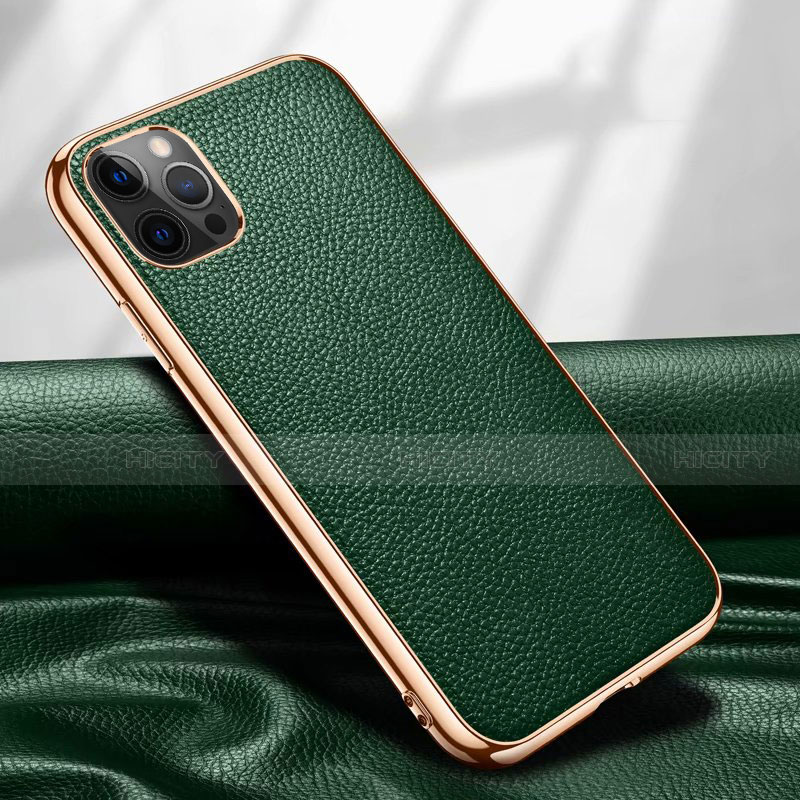 Coque Luxe Cuir Housse Etui pour Apple iPhone 12 Pro Vert Plus