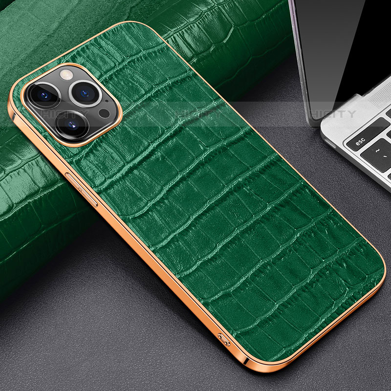 Coque Luxe Cuir Housse Etui pour Apple iPhone 16 Pro Vert Plus