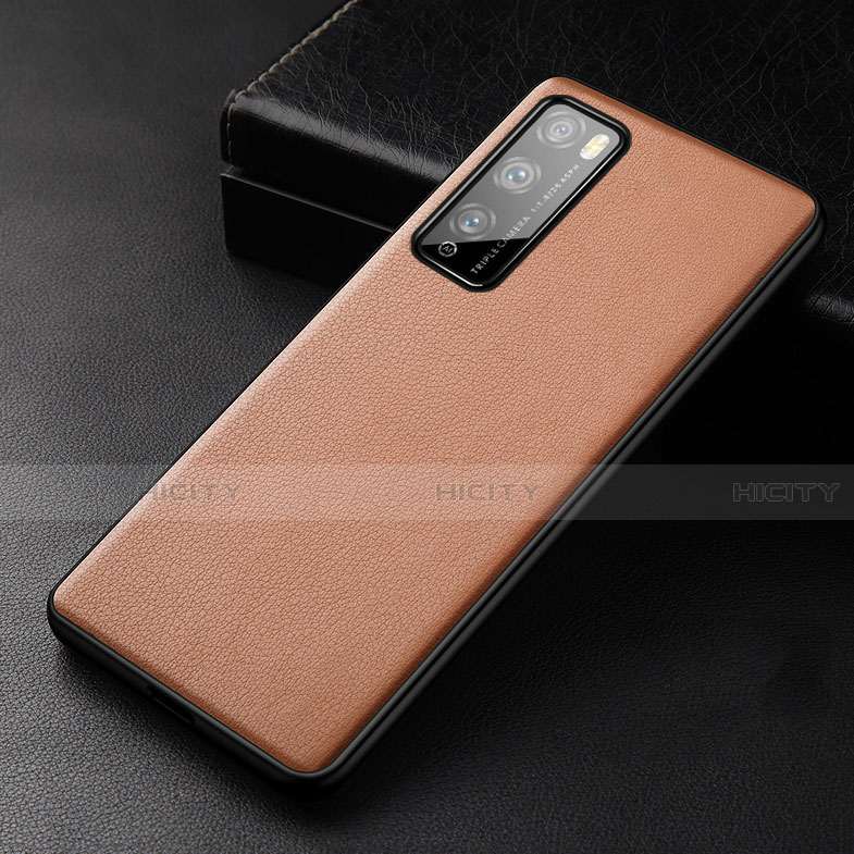 Coque Luxe Cuir Housse Etui pour Huawei Enjoy Z 5G Orange Plus