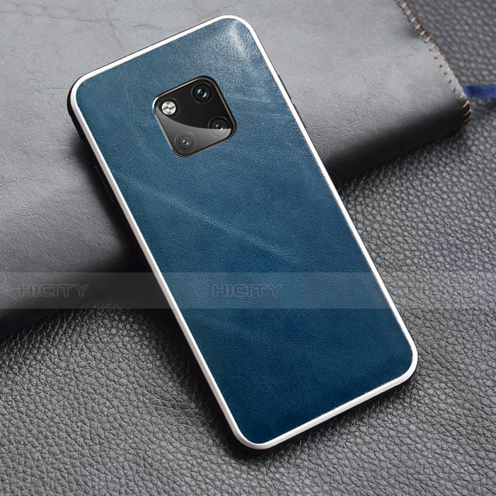 Coque Luxe Cuir Housse Etui pour Huawei Mate 20 Pro Bleu Plus