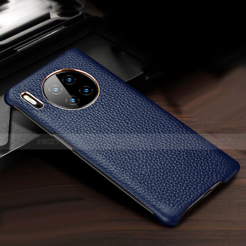 Coque Luxe Cuir Housse Etui pour Huawei Mate 30 Bleu Plus